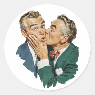 Sticker Rond Scène de baiser surprise d'humour vintage