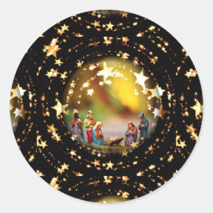 Sticker Rond Scène de la Nativité Crib Vierge Marie Enfant Jésu