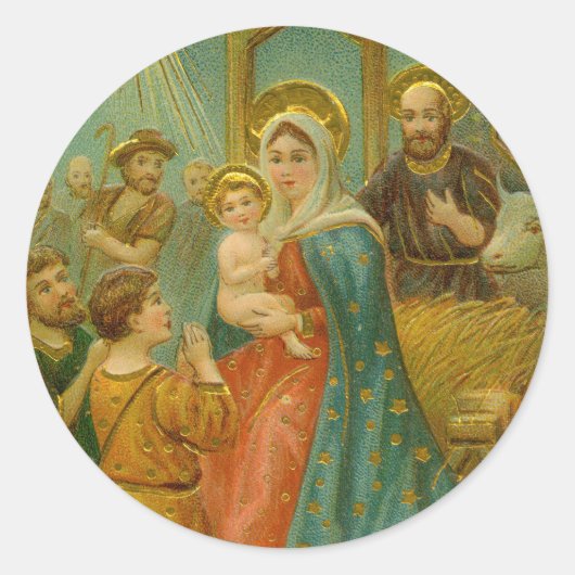 Sticker Rond Scène de la Nativité de Noël (Devant)