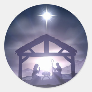 Sticker Rond Scène de la Nativité du directeur de Noël