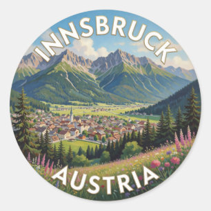 Sticker Rond Scène de la vallée alpine d'Innsbruck en Autriche