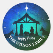 Sticker Rond Scène de Nativité - Joyeux Pâques | (Devant)