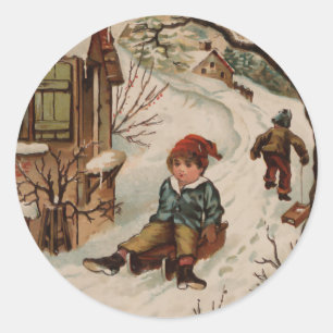 Sticker Rond Scène de Noël de style vintage