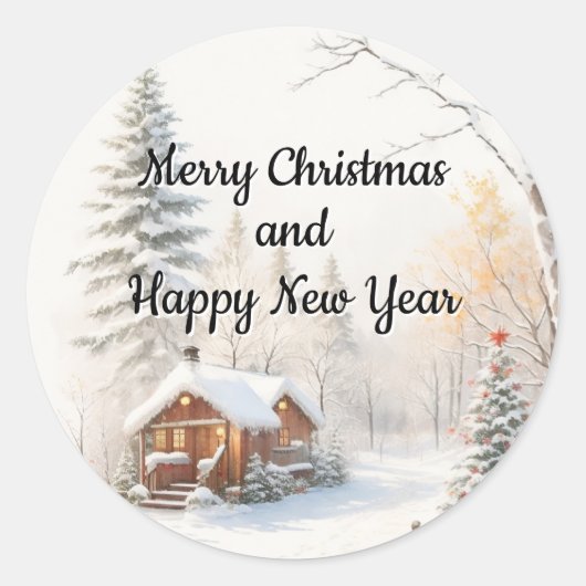 Sticker Rond Scène de Noël enneigée (Devant)