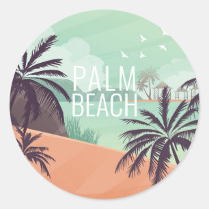 Sticker Rond Scène de Palm Beach avec des couleurs douces