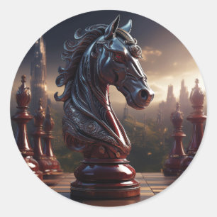 Sticker Rond Scène d'échecs fantastiques - Cavalier