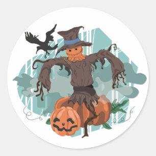 Sticker Rond Scène d'épouvantail de Halloween