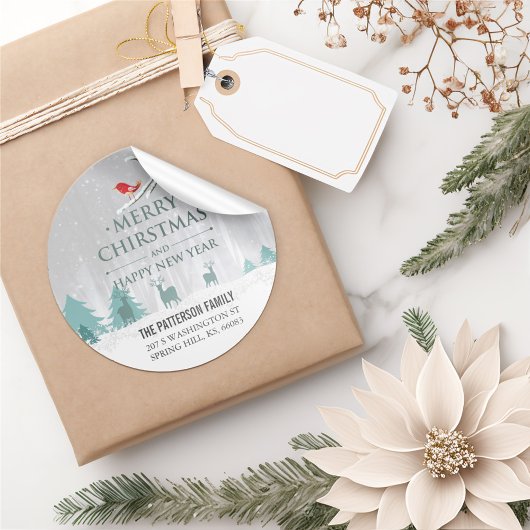 Sticker Rond Scène des neiges Noël et Nouvel An Adresse de voeu