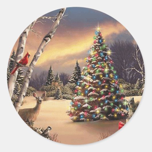 Sticker Rond Scène d'hiver de Noël (Devant)