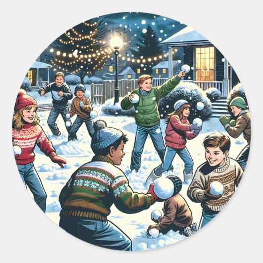 Sticker Rond Scène d'hiver nostalgique | Lutte contre le snowba (Devant)