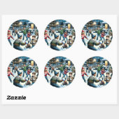 Sticker Rond Scène d'hiver nostalgique | Lutte contre le snowba (Feuille)