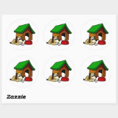 Sticker Rond Scène Doghouse (Feuille)