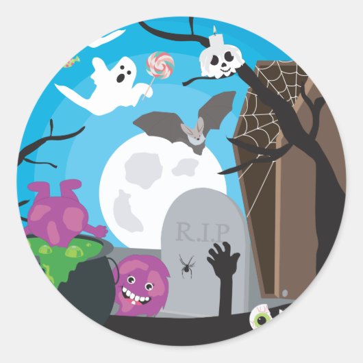 Sticker Rond Scène du monstre d'Halloween (Devant)