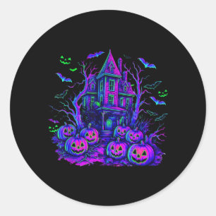 Sticker Rond Scène effrayante Halloween vintage citrouille rétr