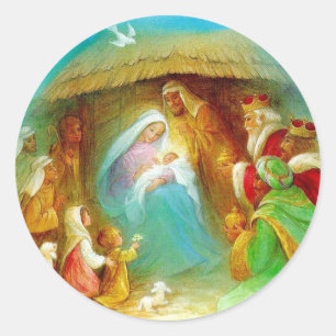Sticker Rond Scène élégante de nativité, Mary Jésus Joseph