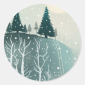Sticker Rond Scène hivernale paisible de forêt | Noël (Devant)