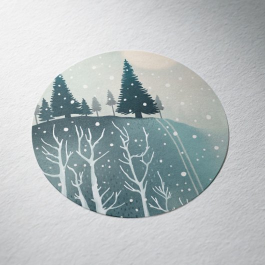 Sticker Rond Scène hivernale paisible de forêt | Noël
