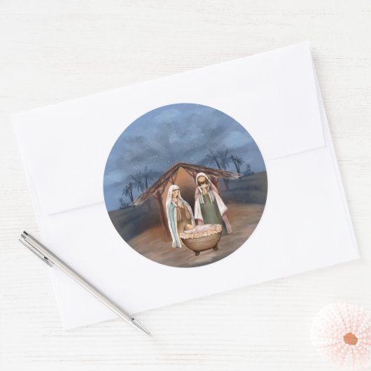 Sticker Rond Scène religieuse de la Nativité de Noël (Enveloppe)