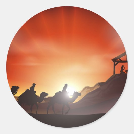 Sticker Rond Scène traditionnelle de la Nativité de Noël (Devant)