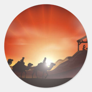 Sticker Rond Scène traditionnelle de la Nativité de Noël