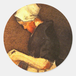 Sticker Rond Scheveningen Portrait de femme par Vincent van Gog