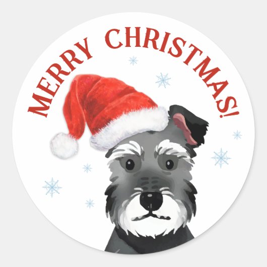 Sticker Rond Schnauzer avec Noël de Santa Hat (Devant)