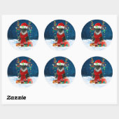 Sticker Rond Schnauzer Chien en neige avec cadeaux de Noël (Feuille)