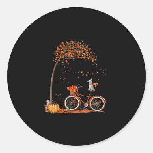 Sticker Rond Schnauzer Chien Et Vélo Citrouille Feuille D'Autom (Devant)