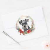 Sticker Rond Schnauzer Christmas Wreath Festive Pup (Enveloppe)