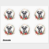 Sticker Rond Schnauzer Christmas Wreath Festive Pup (Feuille)