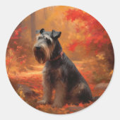 Sticker Rond Schnauzer en automne Leaves Fall Inspire (Devant)