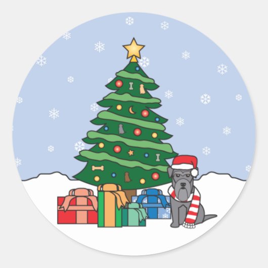 Sticker Rond Schnauzer miniature et sapin de Noël (Devant)