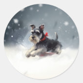 Sticker Rond Schnauzer miniature neige de Noël hiver (Devant)