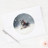 Sticker Rond Schnauzer miniature neige de Noël hiver (Enveloppe)