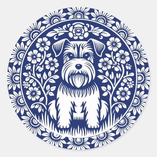 Sticker Rond Schnauzer ou Norfolk Terrier Charming Folk Art (Devant)