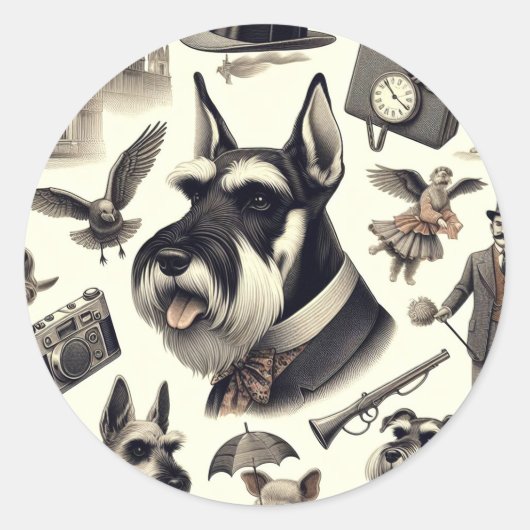 Sticker Rond Schnauzer vintage sans joint (Devant)