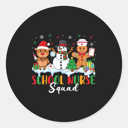 Sticker Rond School Nurse Squad Reindeer Snowman Gingerbread Ch (Devant)