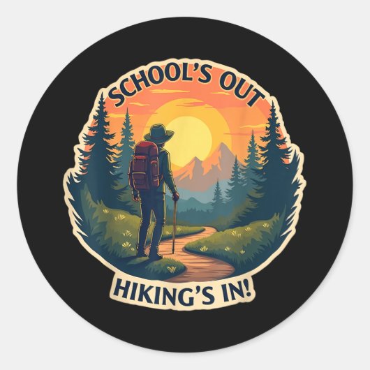 Sticker Rond Schools Out Hikings In Hiker Teacher Student Summe (Devant)