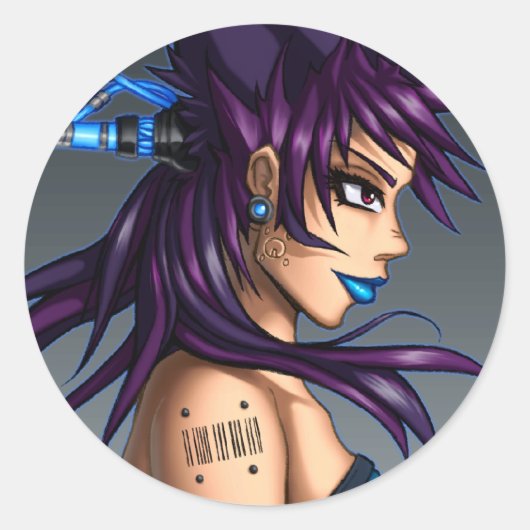 Sticker Rond Sci-Fi Anime Girl (Devant)
