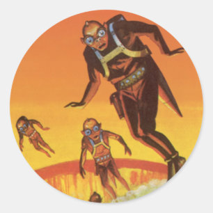 Sticker Rond Science-fiction vintage, aliens de la science-fict