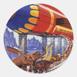 Sticker Rond Science-fiction vintage, animaux sauvages de l'arc