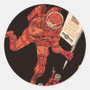 Sticker Rond Science-fiction vintage, Atterrissage d'astronaute