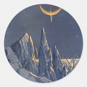 Sticker Rond Science-Fiction vintage, Croissant Lune Planète Ne