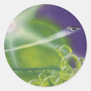 Sticker Rond Science-fiction vintage de la bulle verte de la pl