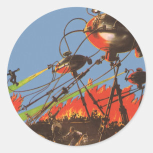 Sticker Rond Science-fiction vintage HG Wells La Guerre des mon
