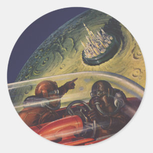 Sticker Rond Science-fiction vintage, ville de science-fiction