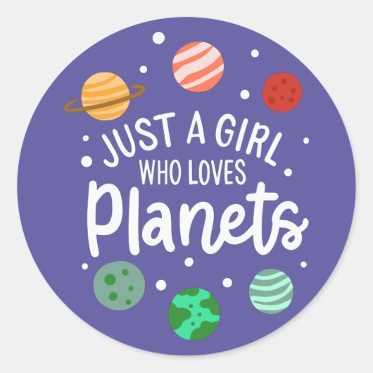 Sticker Rond Science Nerd fille spatiale qui aime les planètes (Devant)