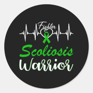 Sticker Rond Scoliosis Warrior Heartbeat Combattre Green Ribbon