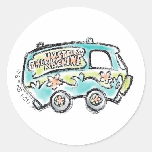 Sticker Rond Scooby-Doo | Croquis de machine mystère (Devant)