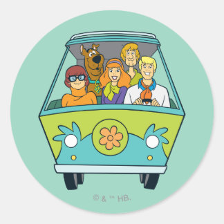 Sticker Rond Scooby-Doo & Gang Mystery Machine
